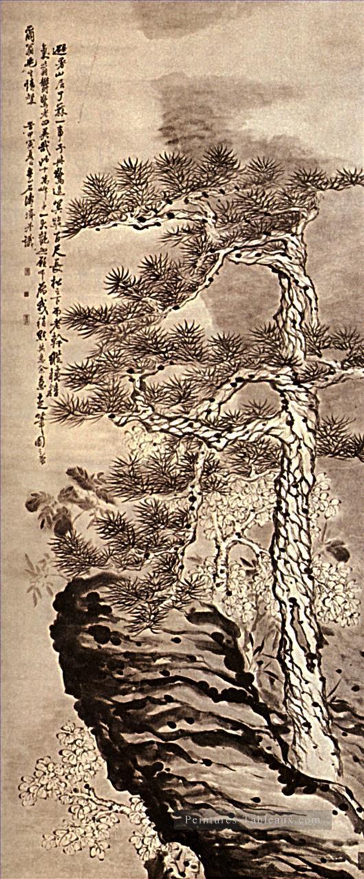 Shitao pin sur la falaise 1707 vieille encre de Chine Peintures à l'huile